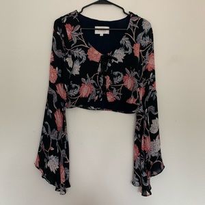 Stone Cold Fox Lace Up Bell Sleeve Crop Top Silk